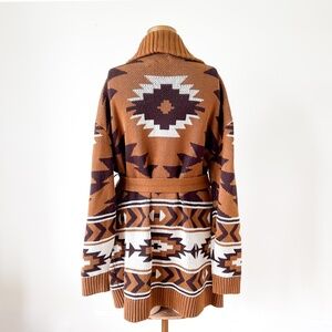 Lucky Brand Aztec Intarsia Shawl Collar Cardigan Sweater Coat - 1X Belted Boho